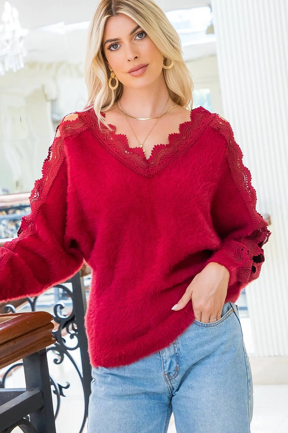 A Softer Touch Lace V-neck Sweater