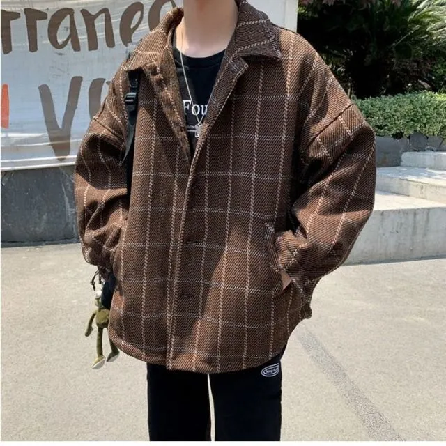 Aidase Simple Retro Check Jacket Tide Boy Japanese Street Autumn And Winter Wild Plaid Jacket Thick Shirt