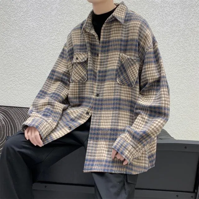 Aidase Simple Retro Check Jacket Tide Boy Japanese Street Autumn And Winter Wild Plaid Jacket Thick Shirt