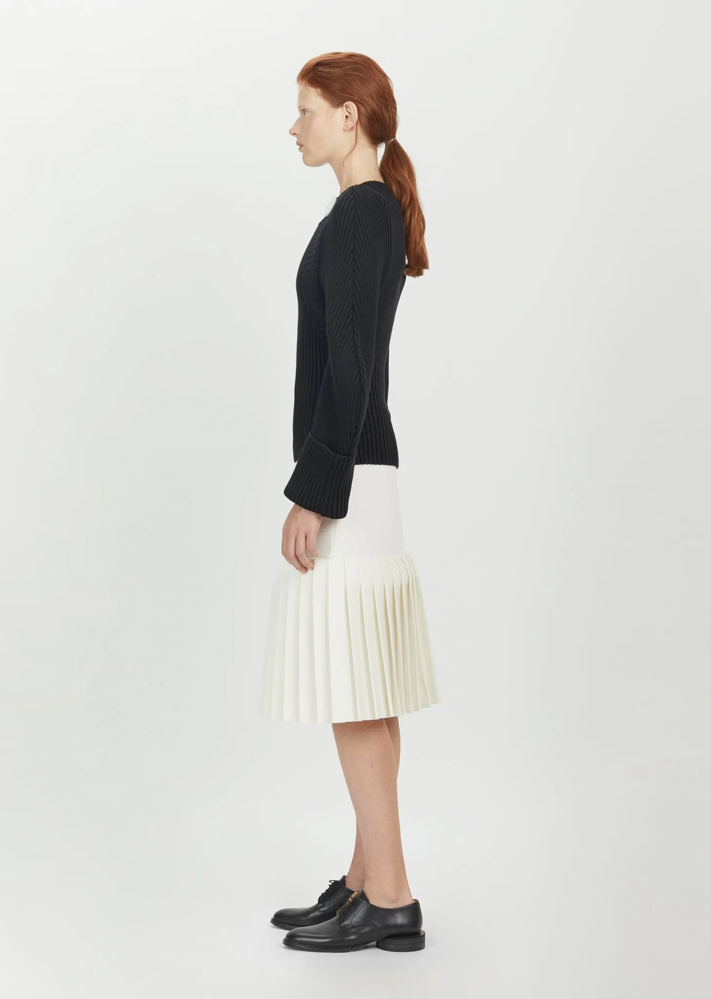 Buttoned Balloon Sleeve Wool Sweater