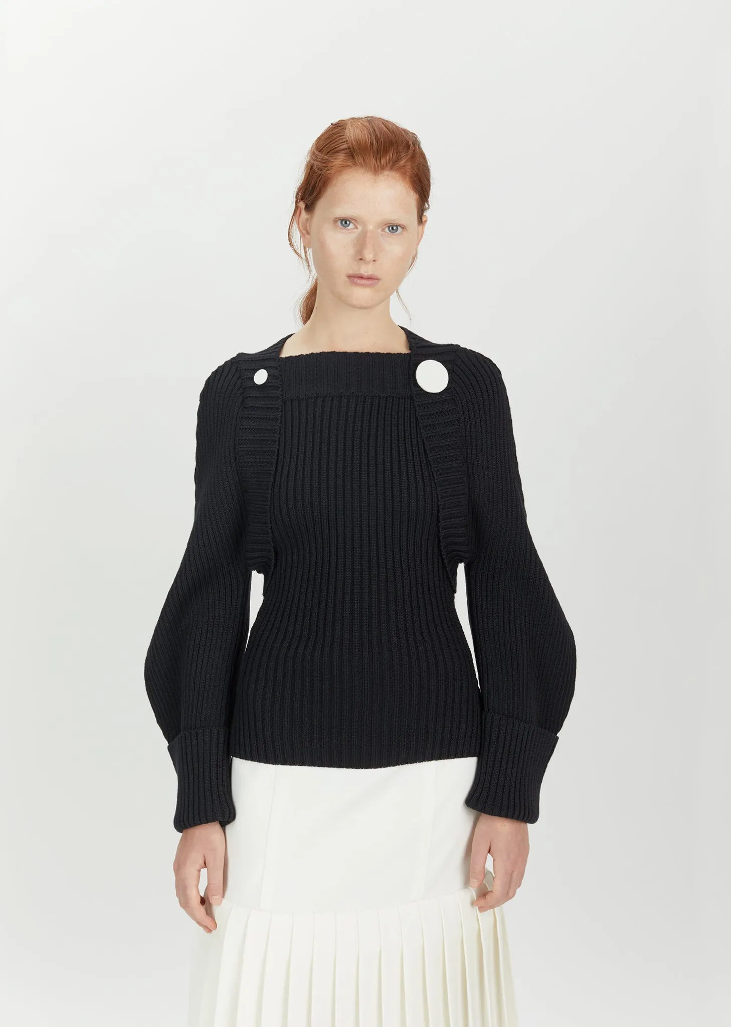 Buttoned Balloon Sleeve Wool Sweater