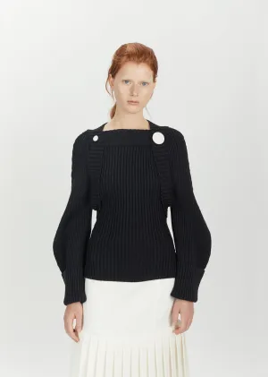 Buttoned Balloon Sleeve Wool Sweater