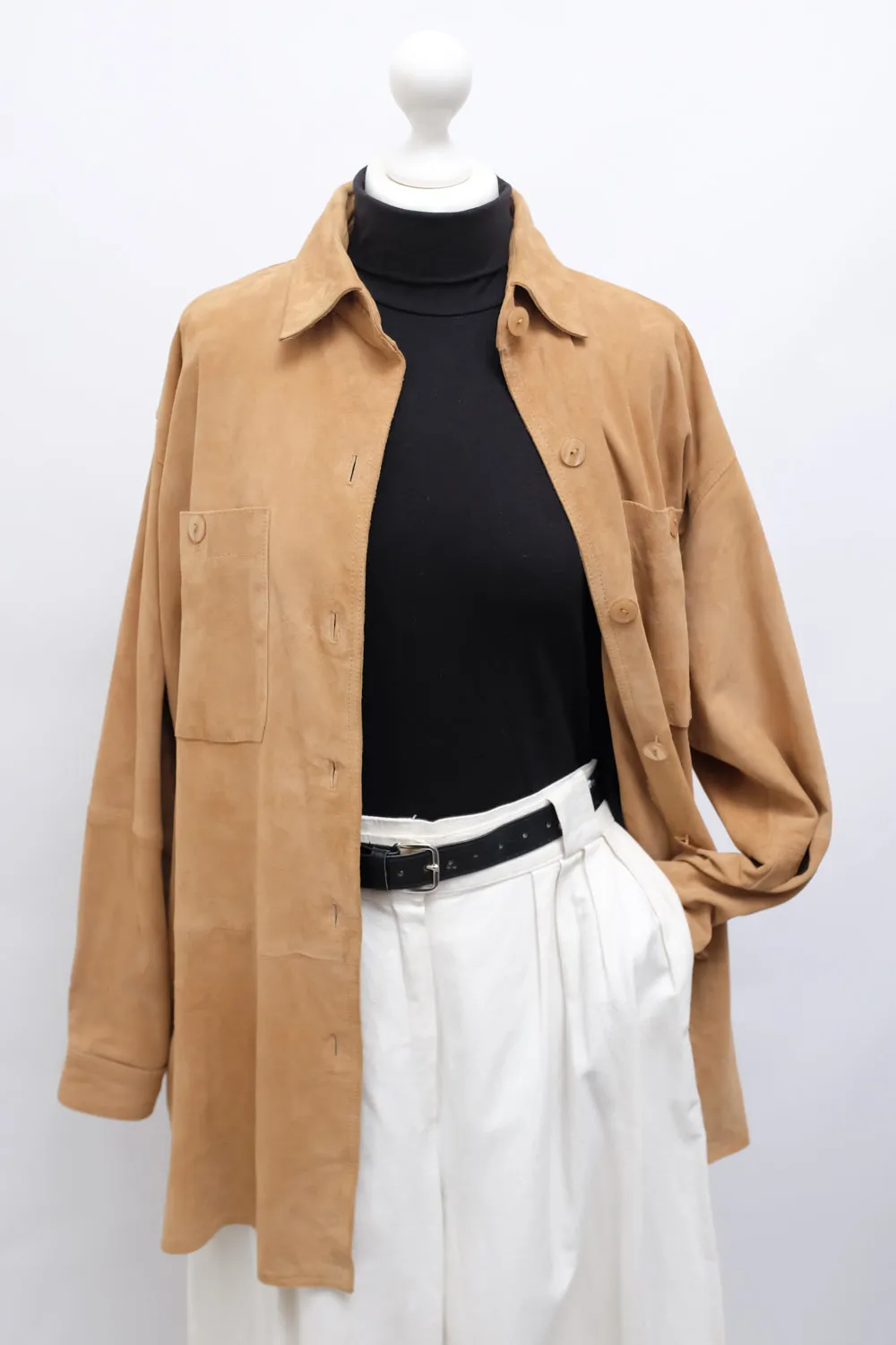 CAMEL SUEDE LEATHER SHIRT JACKET