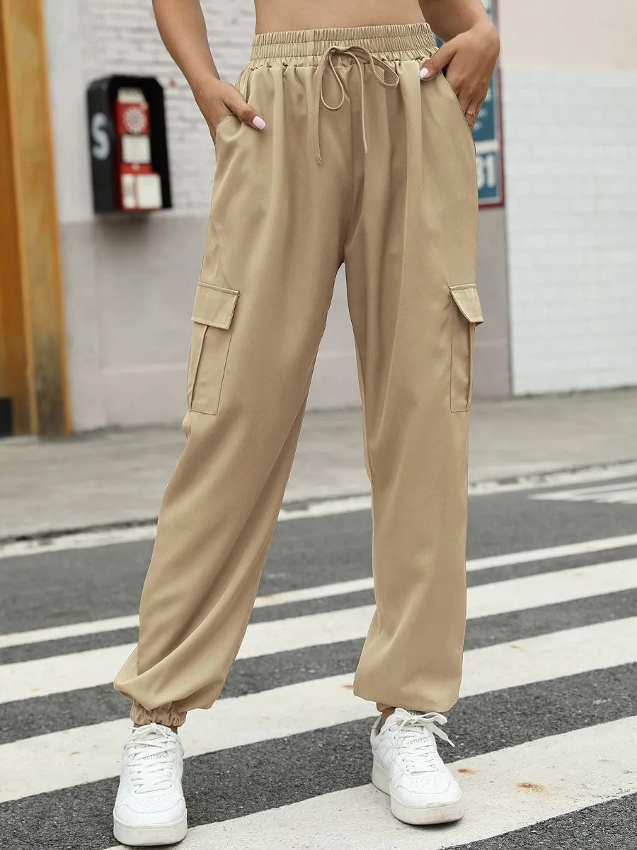 Cargo Pants with Elastic Waist, Straight Leg