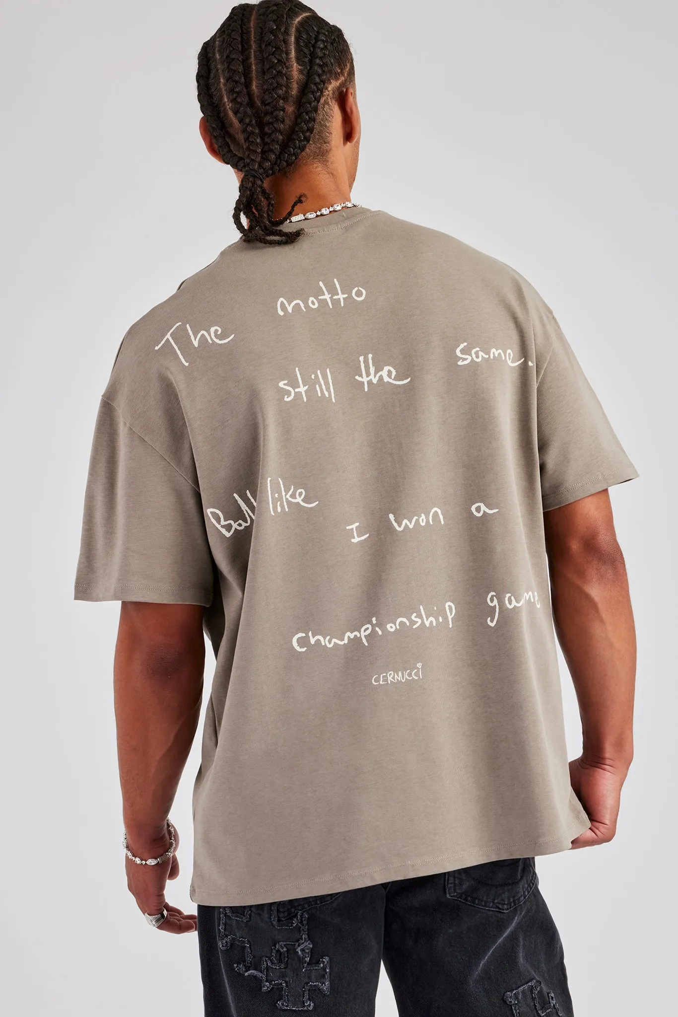 Championship Back Quote Oversized T-Shirt - Taupe