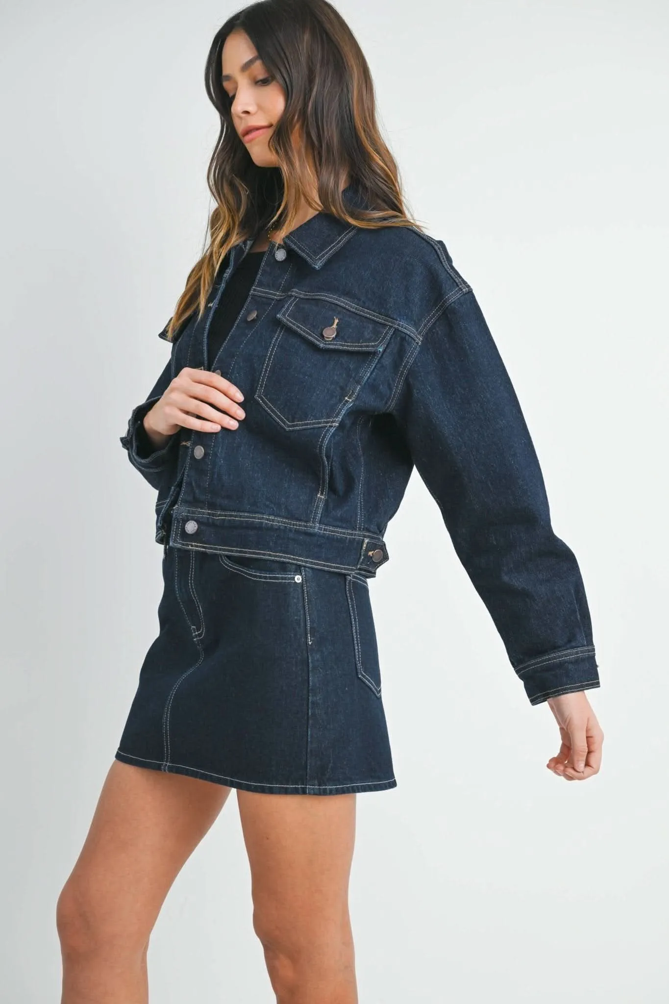 Dark Denim Button Down Drop Shoulder Jacket