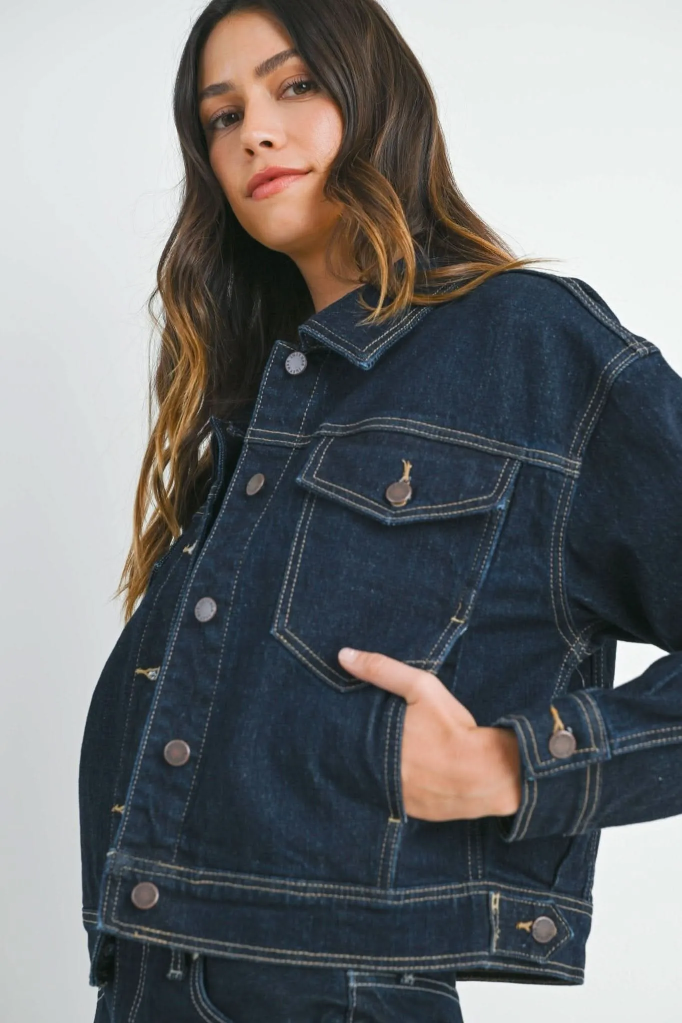 Dark Denim Button Down Drop Shoulder Jacket