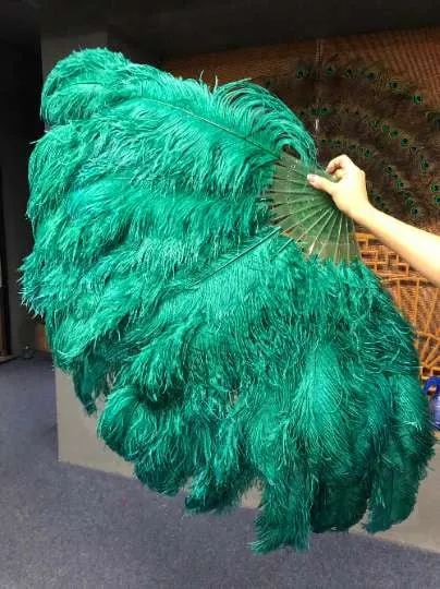 Forest green Advanced XL 2 Layers Ostrich Feather Fan 34"x 60"