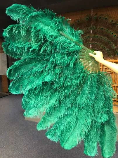 Forest green Advanced XL 2 Layers Ostrich Feather Fan 34"x 60"