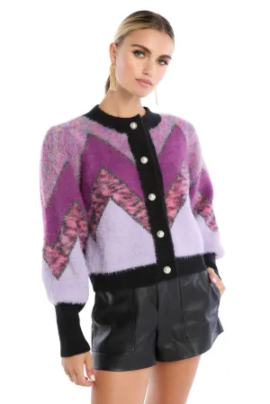 FUZZY CHEVRON CARDIGAN