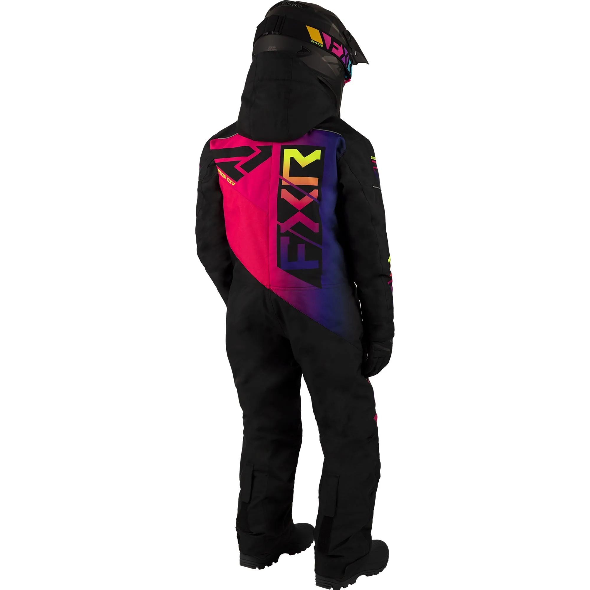 FXR Youth Helium Snowmobile Monosuit Black/Neon Fusion Pink