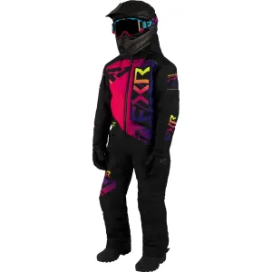 FXR Youth Helium Snowmobile Monosuit Black/Neon Fusion Pink