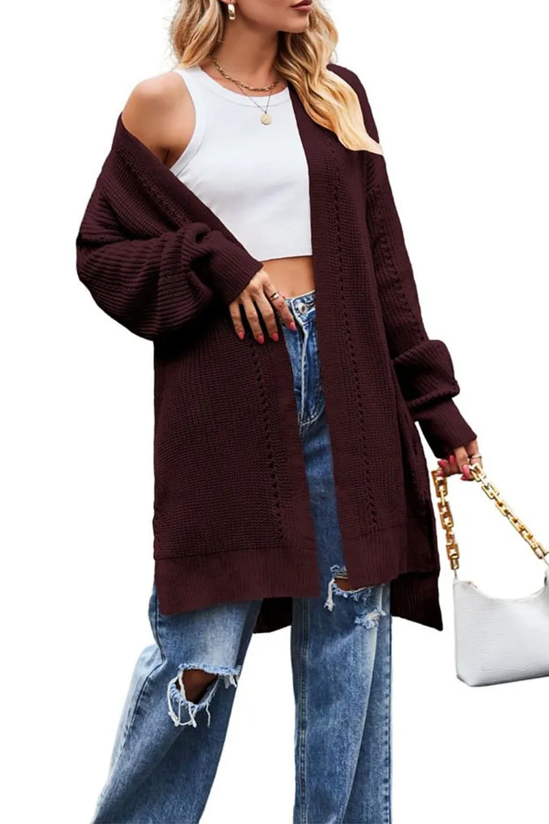 HWS1233 Casual Open-Front Long Cardigan