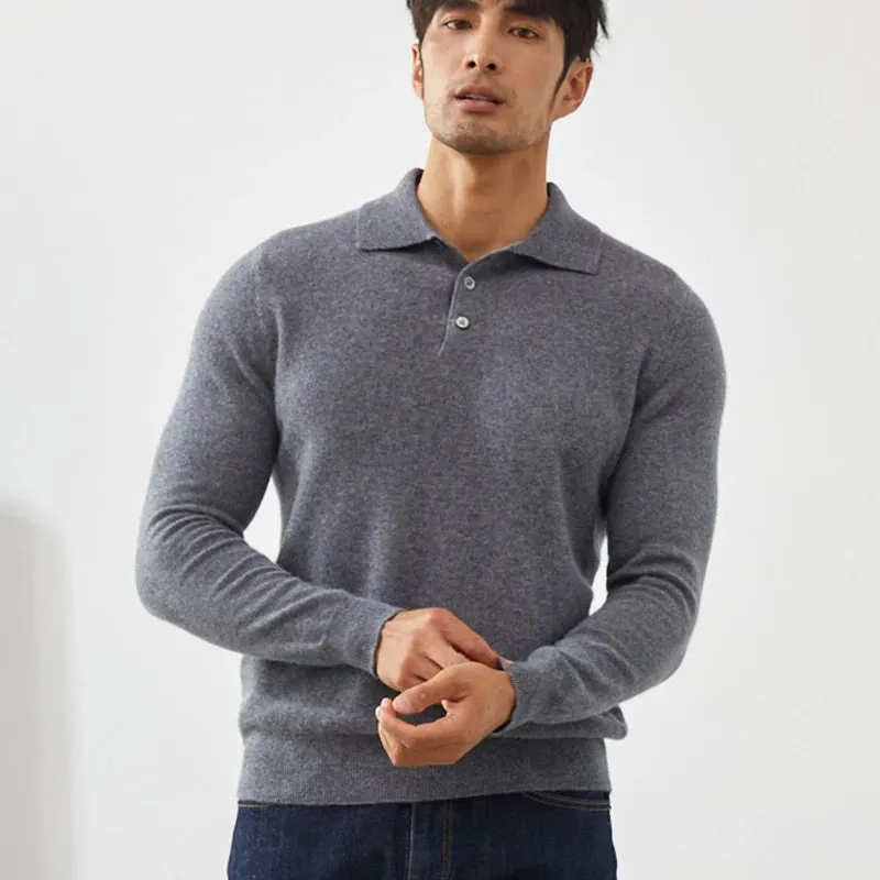 Knit classy long sleeve polo shirt fall sweater