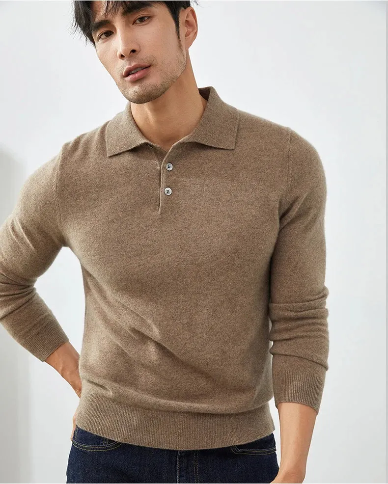 Knit classy long sleeve polo shirt fall sweater