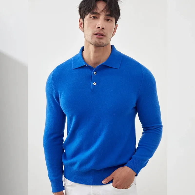 Knit classy long sleeve polo shirt fall sweater