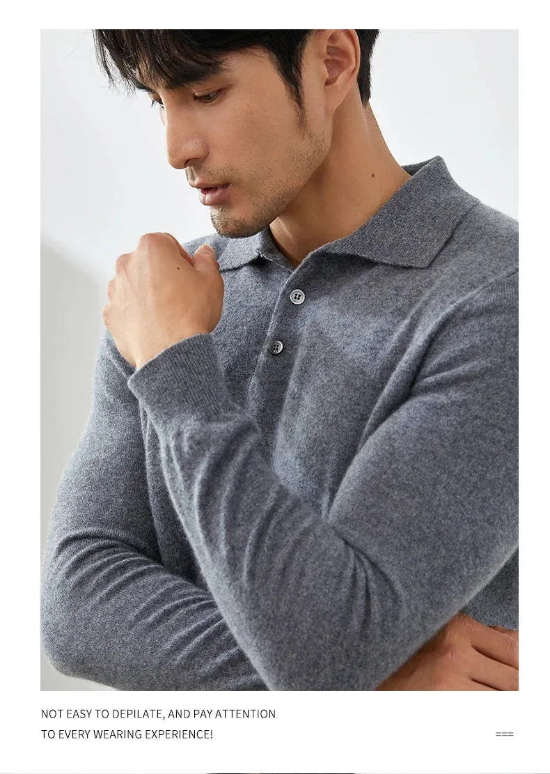 Knit classy long sleeve polo shirt fall sweater