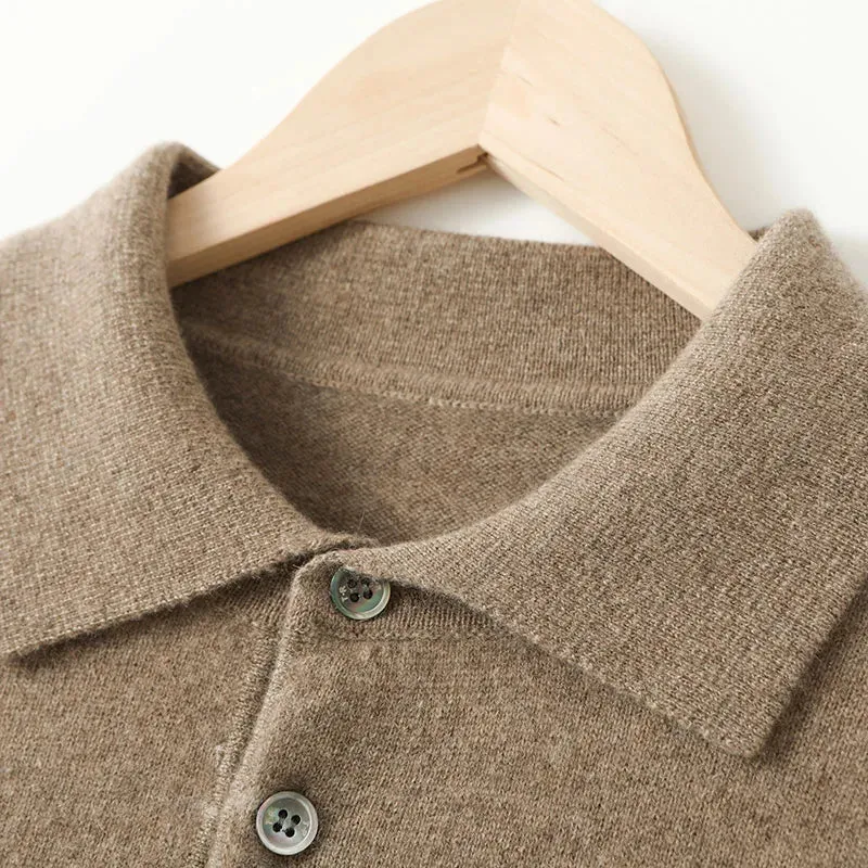 Knit classy long sleeve polo shirt fall sweater