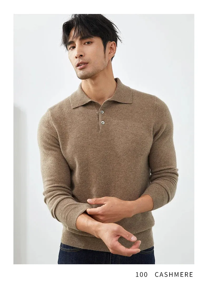 Knit classy long sleeve polo shirt fall sweater