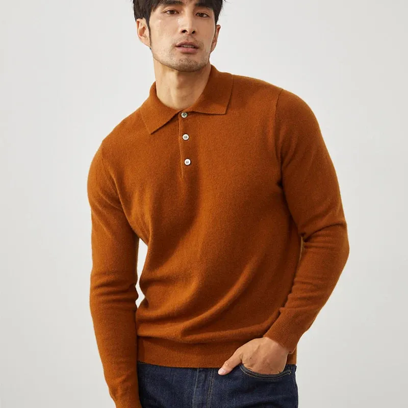 Knit classy long sleeve polo shirt fall sweater