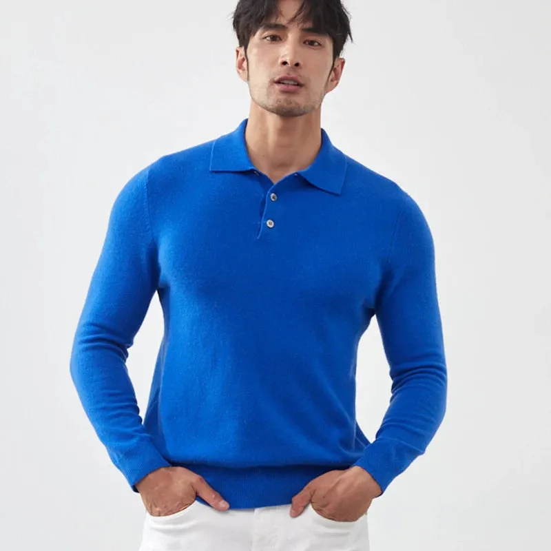 Knit classy long sleeve polo shirt fall sweater