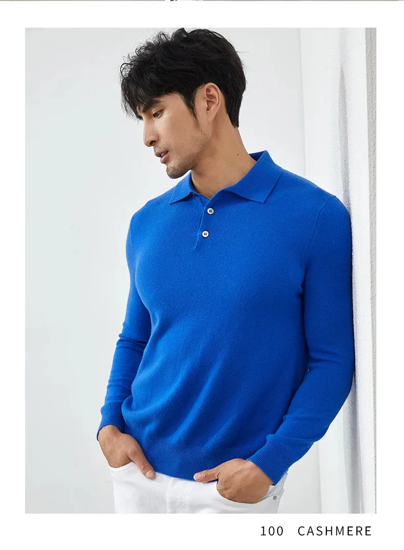 Knit classy long sleeve polo shirt fall sweater