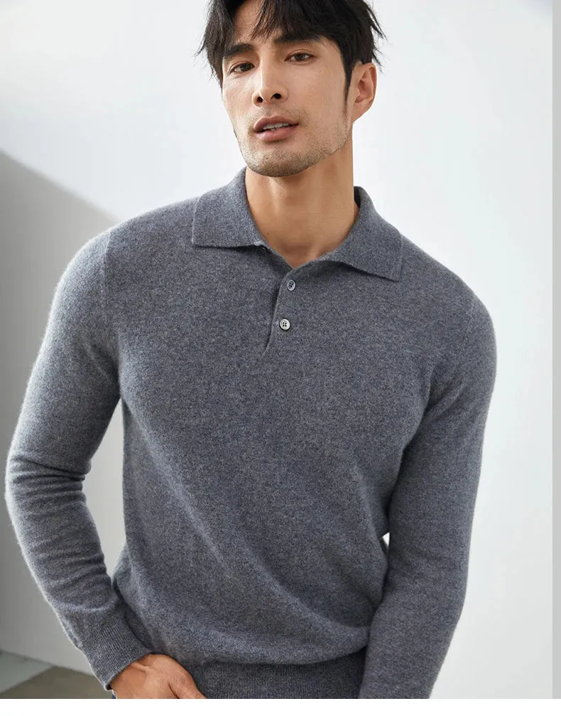 Knit classy long sleeve polo shirt fall sweater