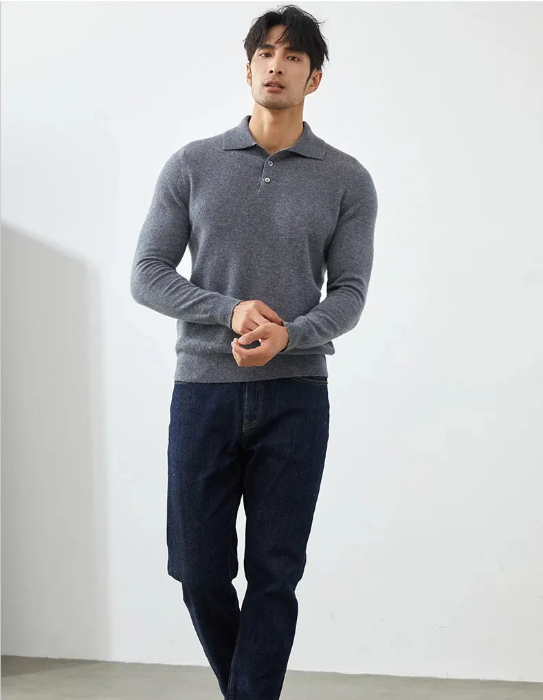 Knit classy long sleeve polo shirt fall sweater