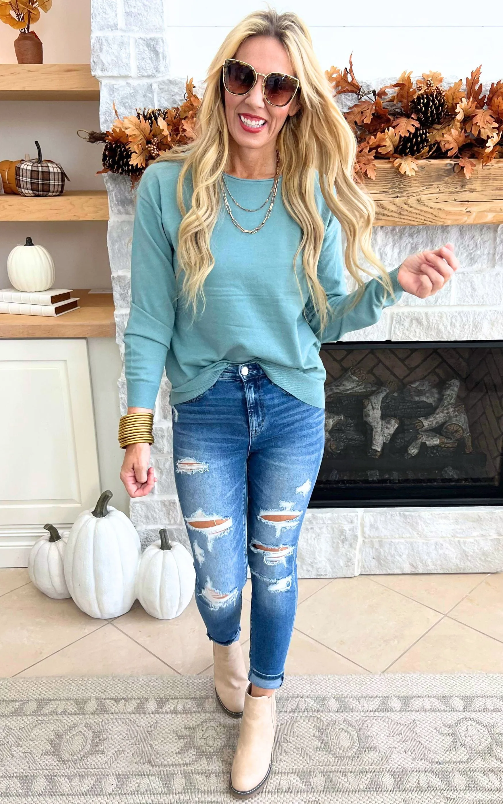 Light Jade Boat Neck Sweater