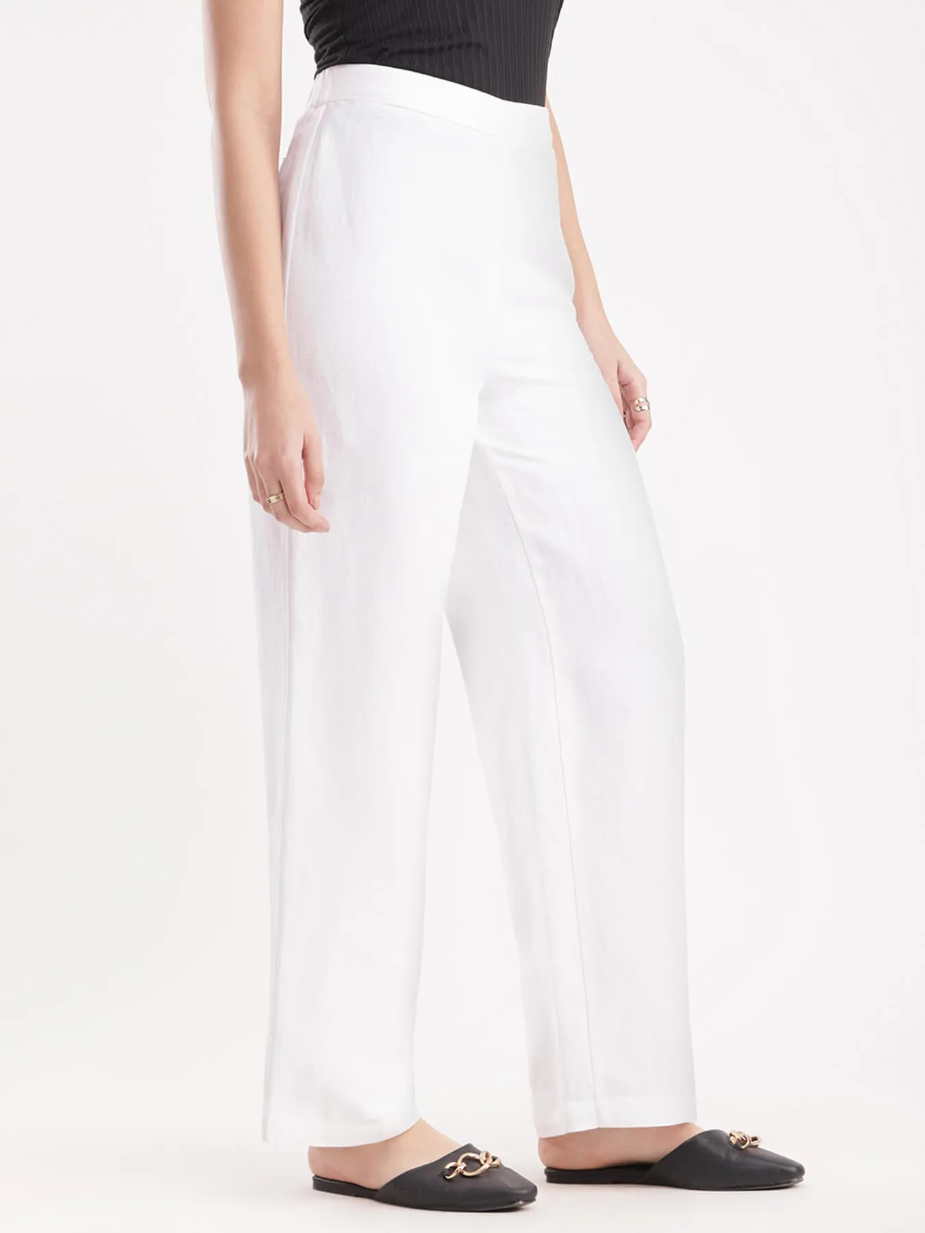 Linen Elasticated Wide Leg Pants - White