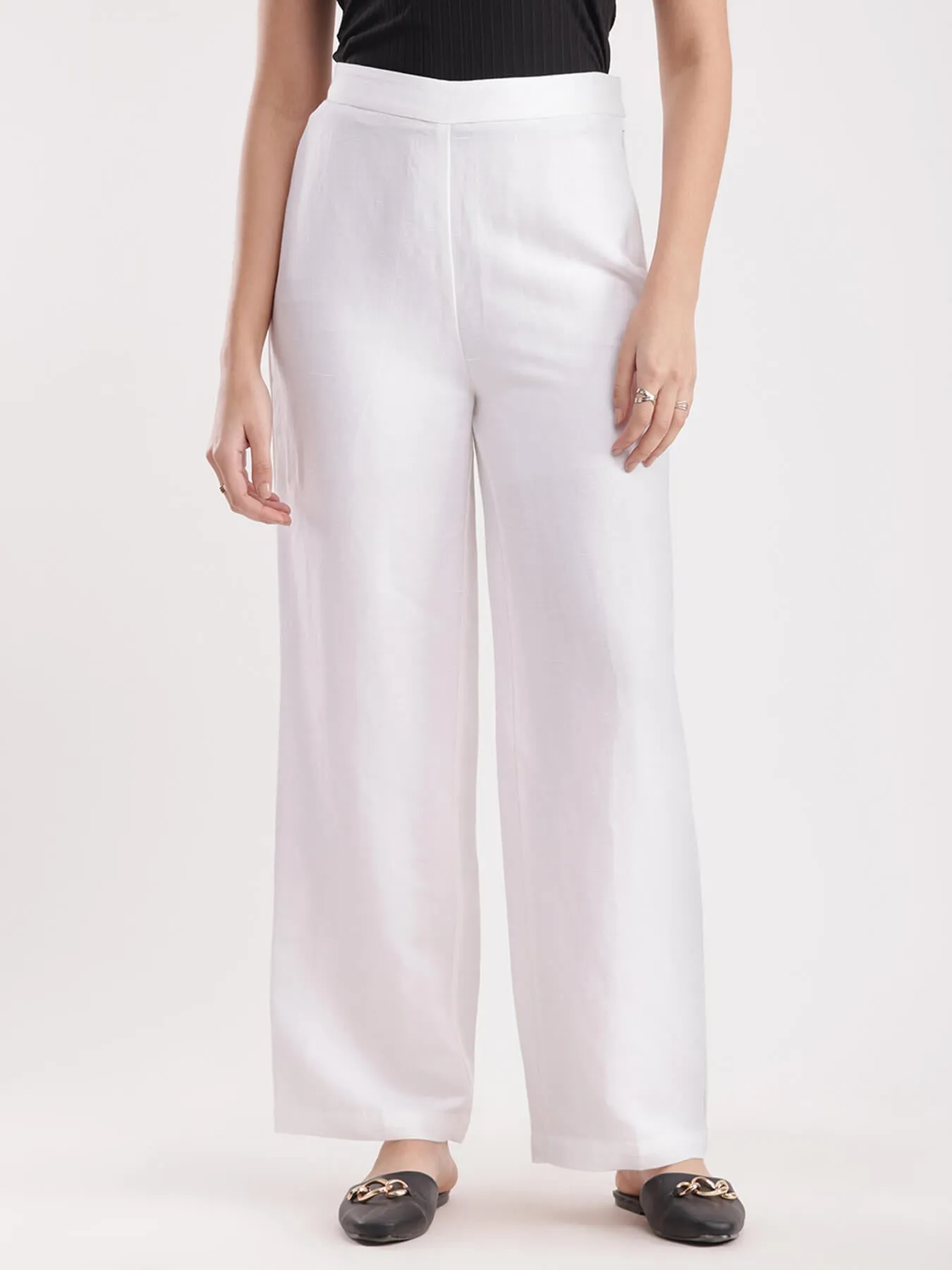 Linen Elasticated Wide Leg Pants - White