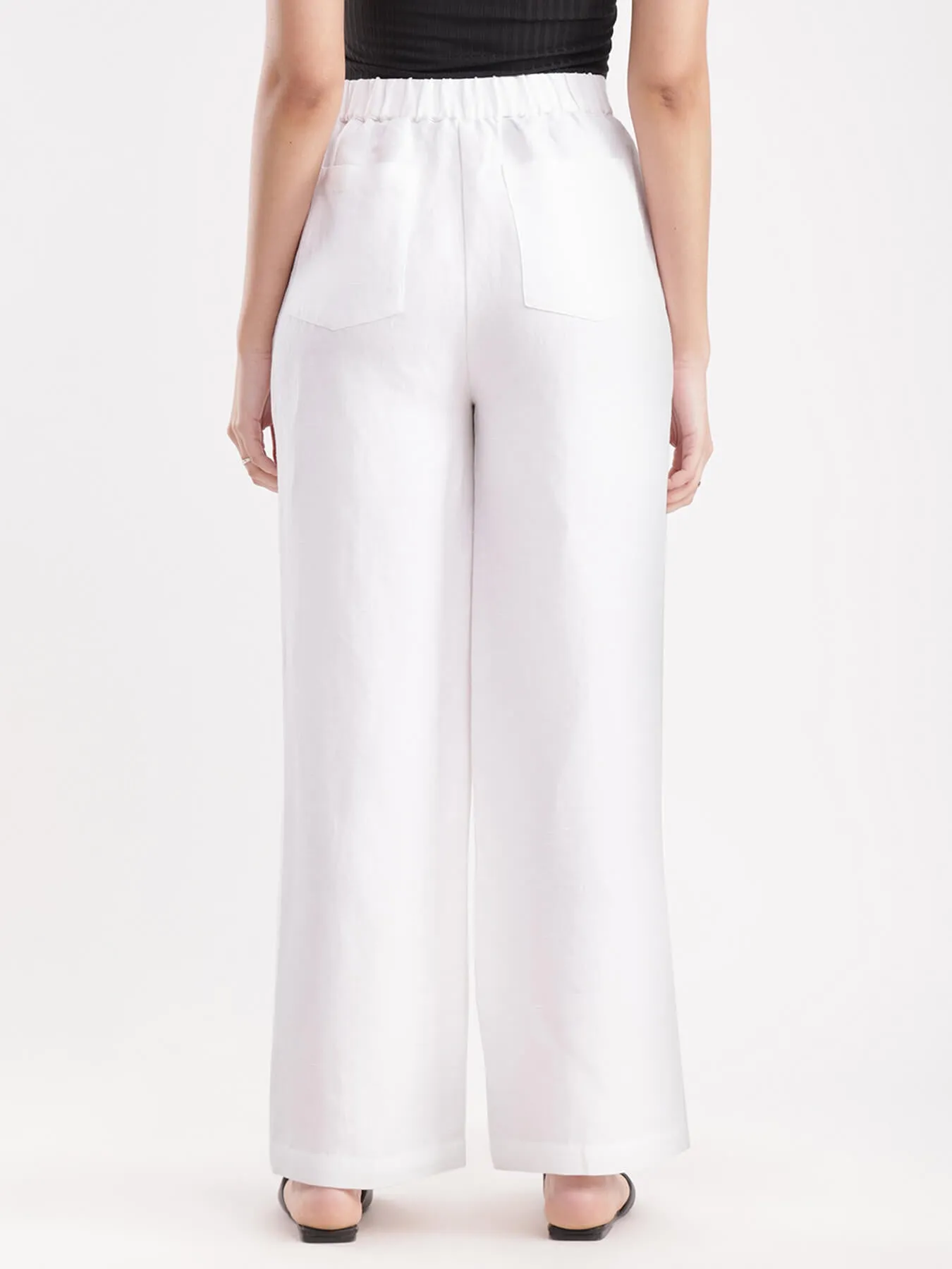 Linen Elasticated Wide Leg Pants - White