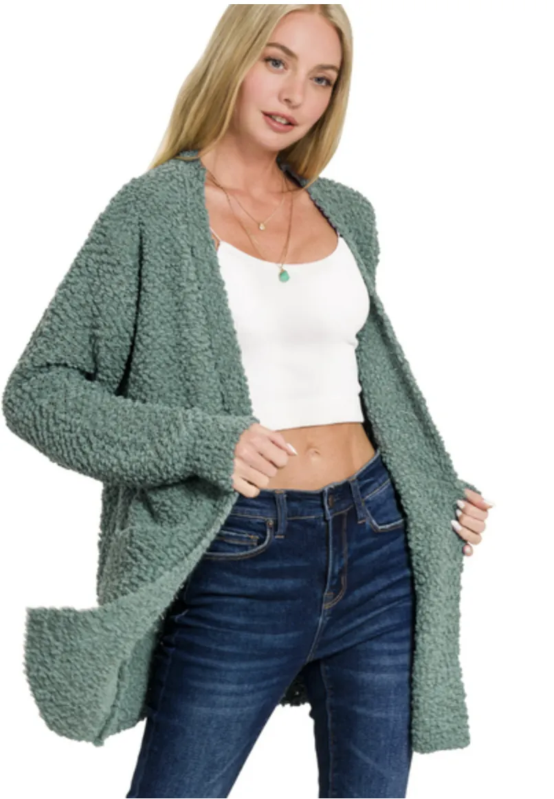 Long sleeve popcorn cardigan with pockets for women