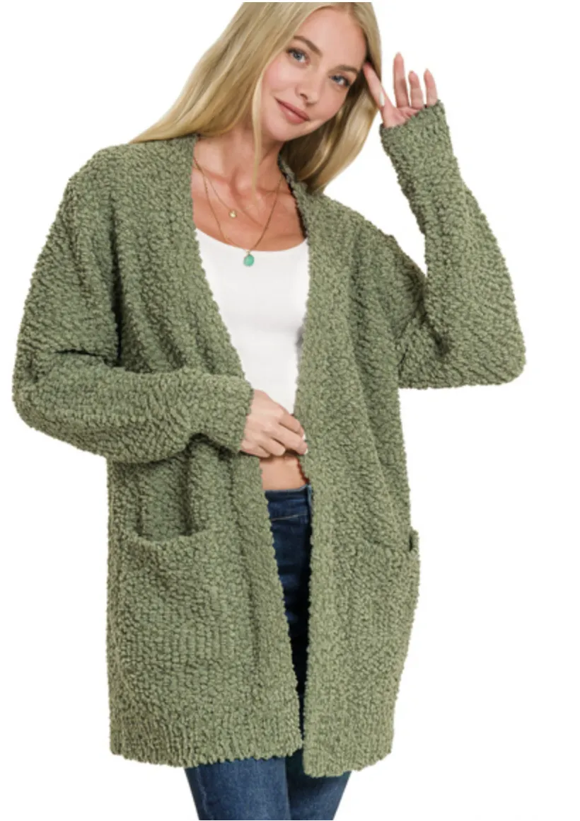 Long sleeve popcorn cardigan with pockets for women