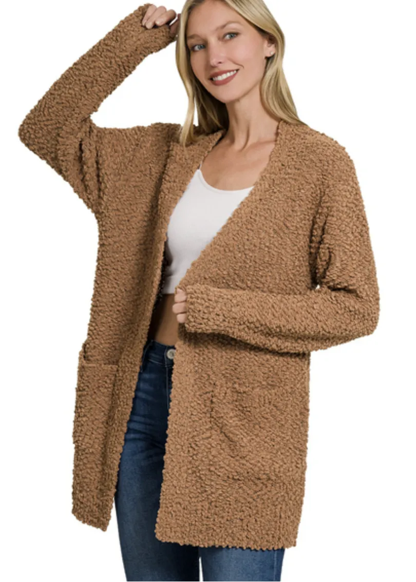 Long sleeve popcorn cardigan with pockets for women