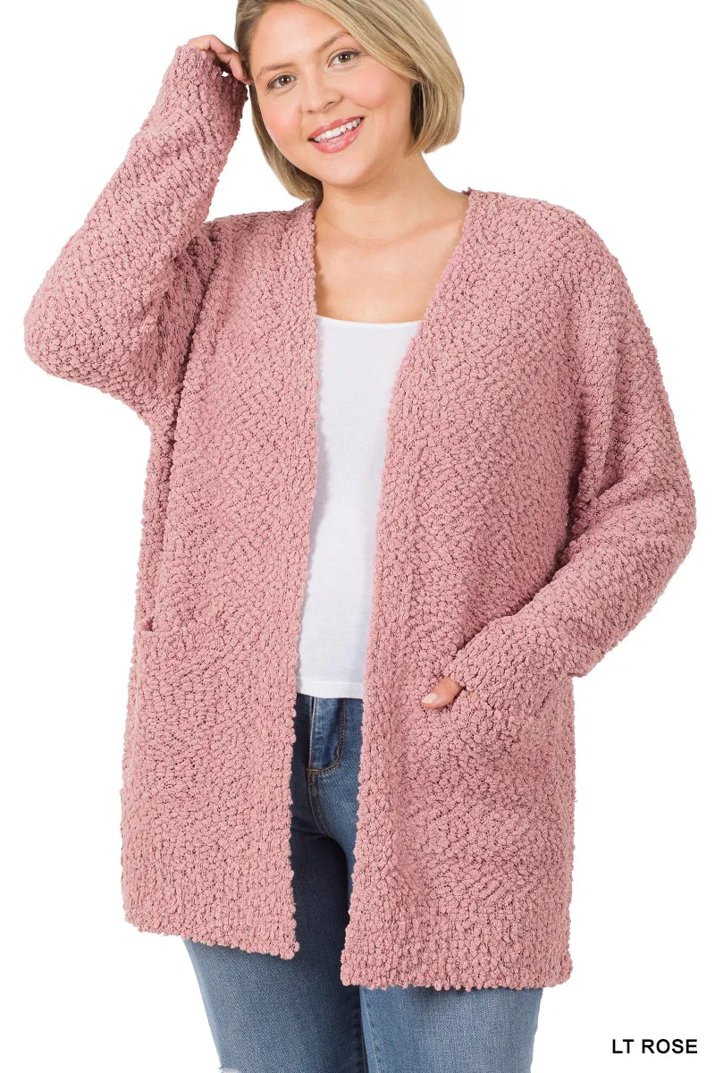 Long sleeve popcorn cardigan with pockets for women