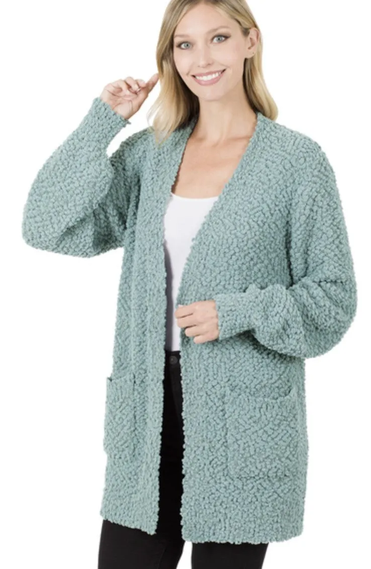 Long sleeve popcorn cardigan with pockets for women