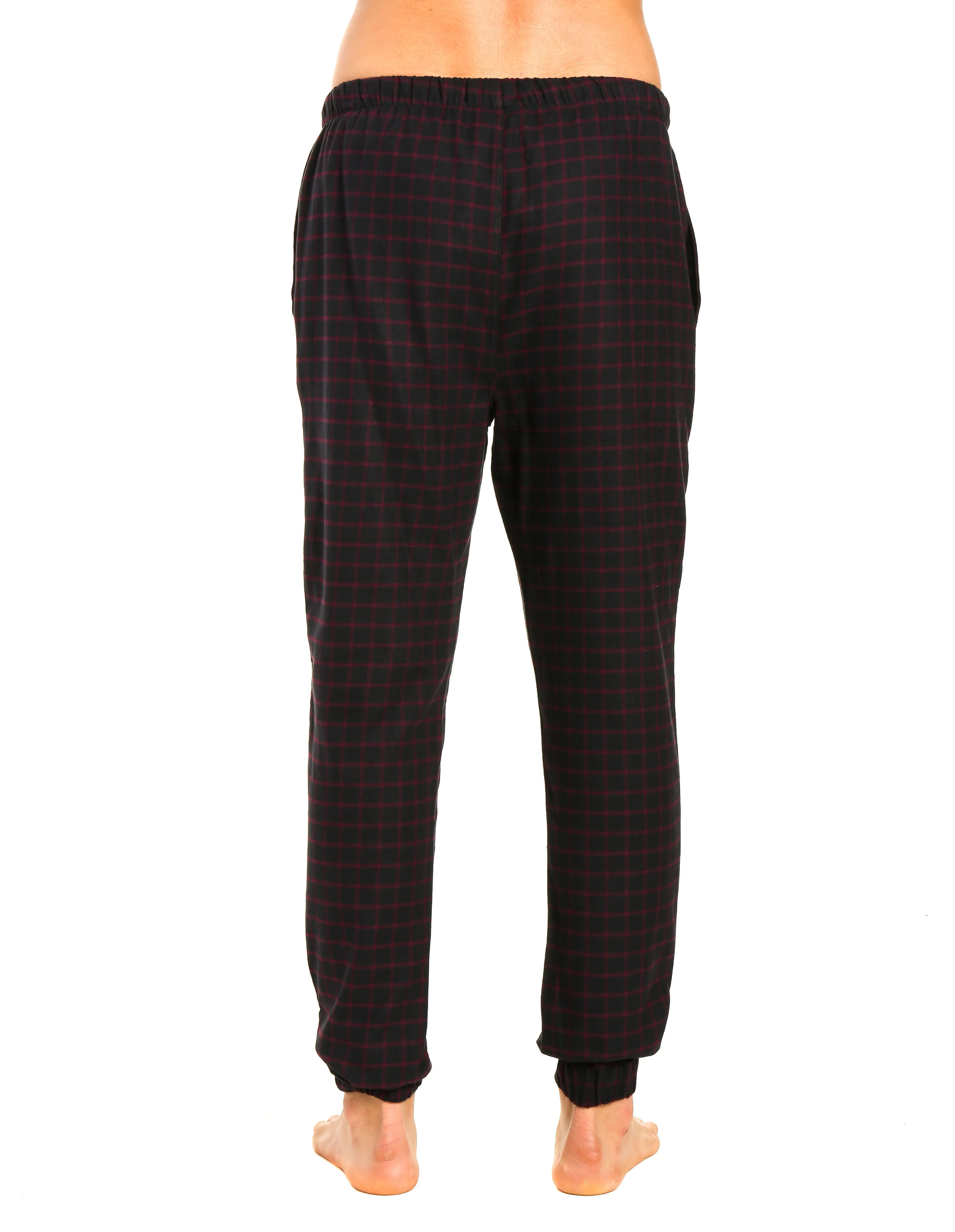 Mens 100% Cotton Flannel Jogger Lounge Pants - Checks - Black-Fig