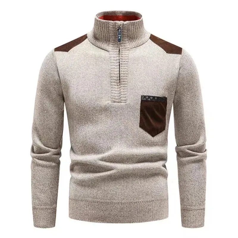 Men's  Cashmere Half Zipper Stand Collar Sweater Pullover