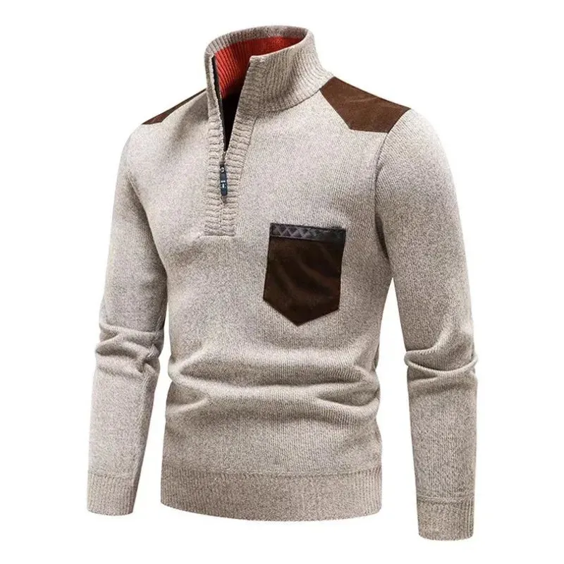 Men's  Cashmere Half Zipper Stand Collar Sweater Pullover