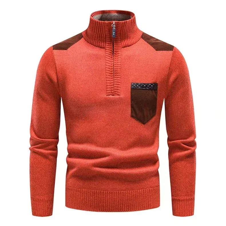 Men's  Cashmere Half Zipper Stand Collar Sweater Pullover