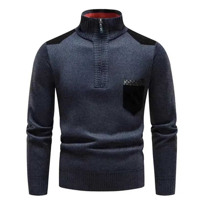 Men's  Cashmere Half Zipper Stand Collar Sweater Pullover