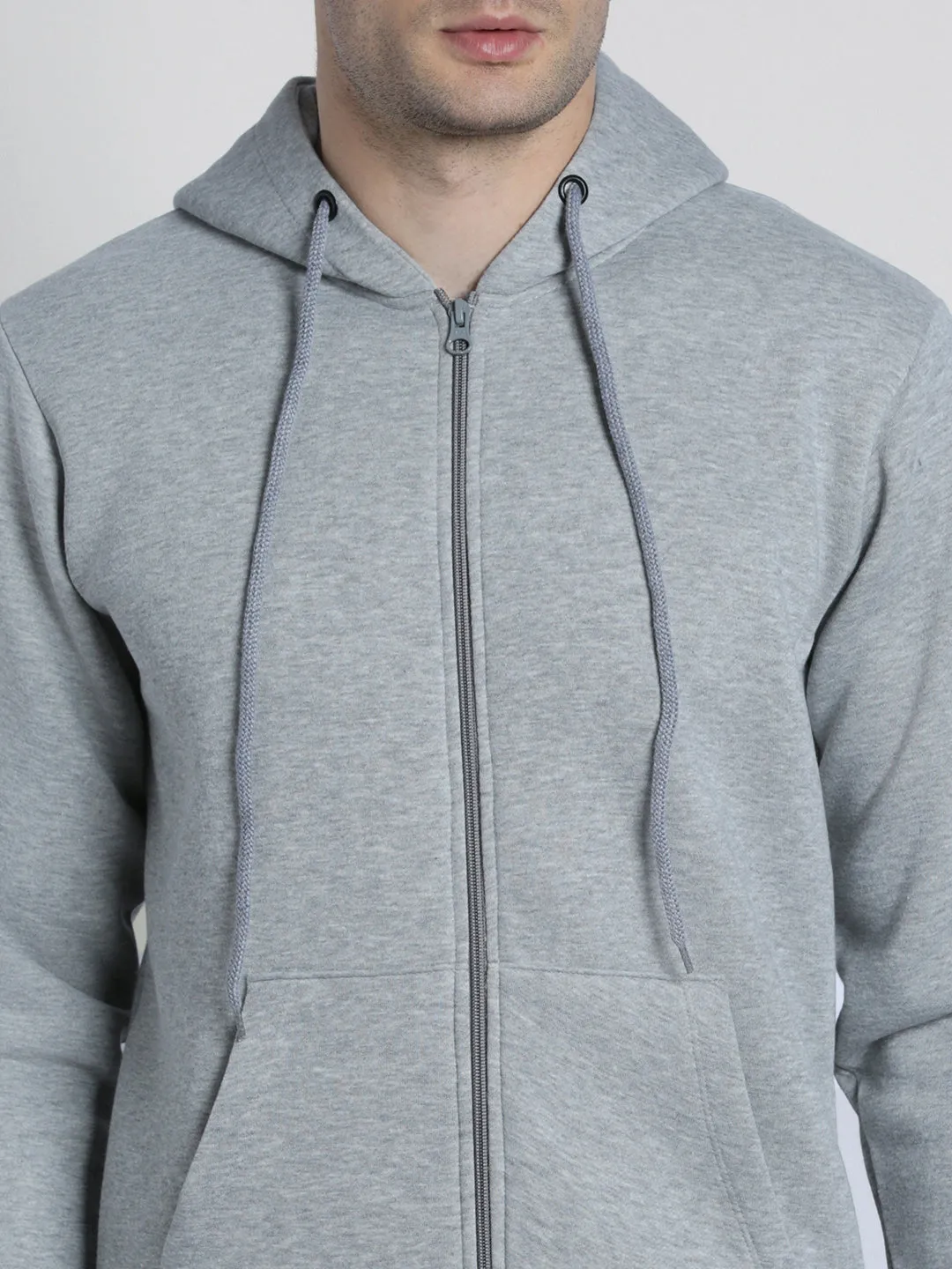 Men's Grey Solid Hooded Sweatshirt