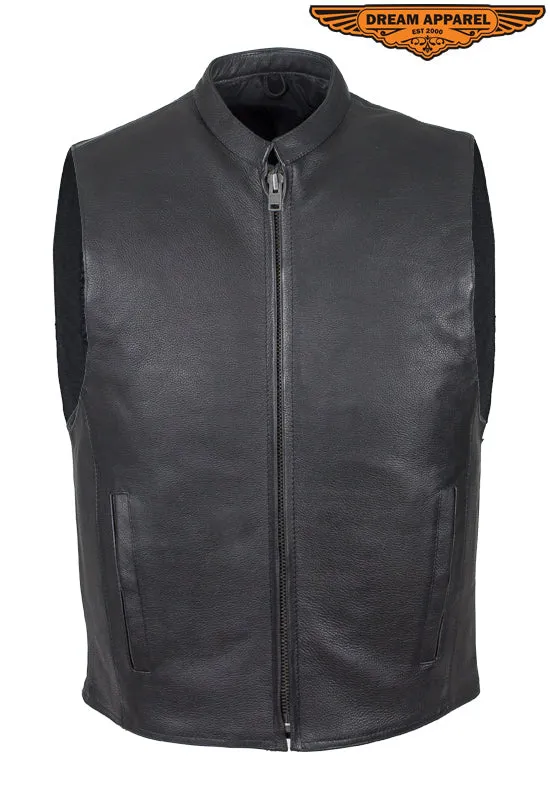 Mens Leather Motorcycle Club Style Vest