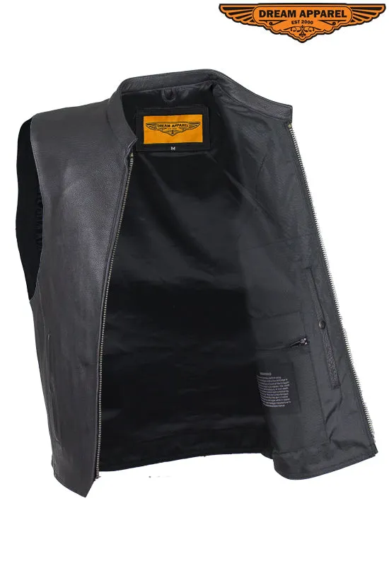 Mens Leather Motorcycle Club Style Vest