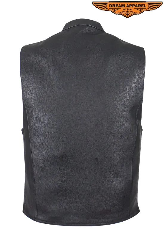 Mens Leather Motorcycle Club Style Vest