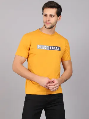 Men's Mustard  Round neck Half Sleeve T-Shirt with Typographic print