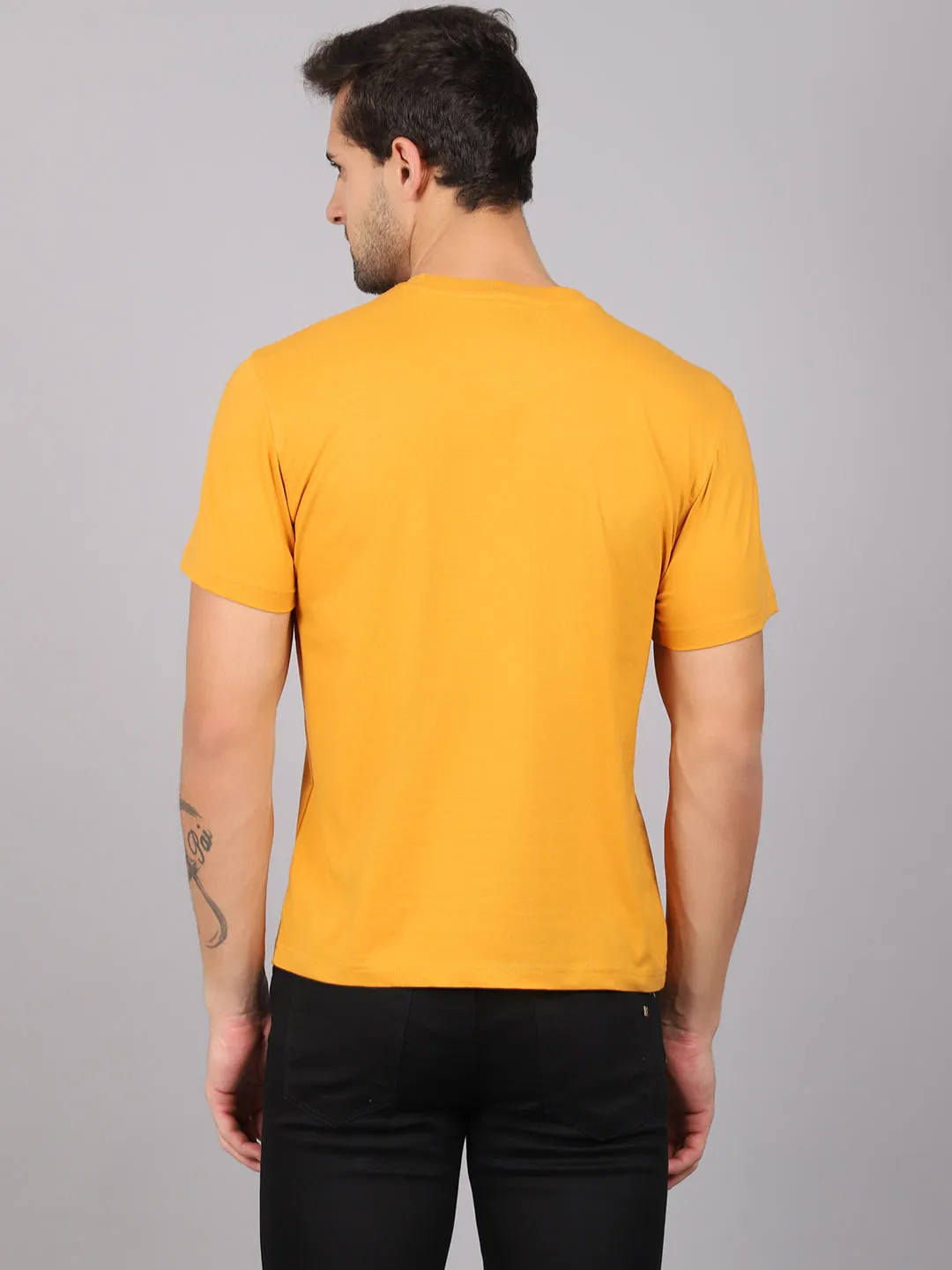 Men's Mustard  Round neck Half Sleeve T-Shirt with Typographic print