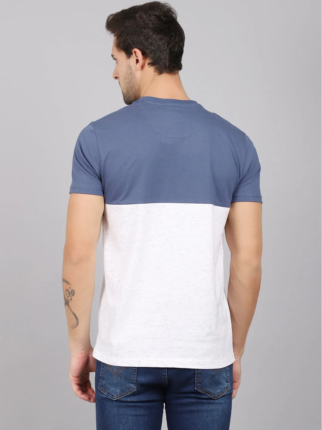 Men's White Color block Round neck Half Sleeve T-Shirt with Print