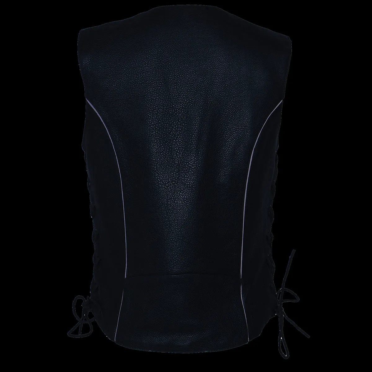 Milwaukee Leather ML1296 Women's Black Leather Side Laced Motorcycle Vest w/ Reflective Tribal